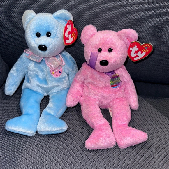 Ty Beanie Babies, Plush Toys Light Blue & Pink EGGS & EGGS 2 Lot of 2 NEW - Picture 1 of 2